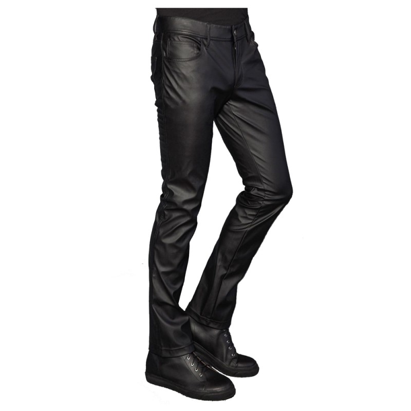 Men Gothic Pant Comfort Fit Pant Synthetic Leather Black PVC Pant Street Fashion Pant